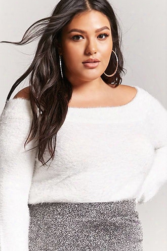 Plus Size Fuzzy Off-the-shoulder Sweater