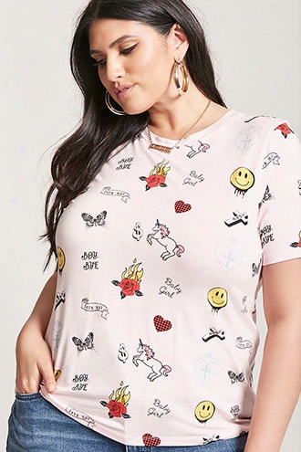 Plus Size Happy Face Graphic Tee