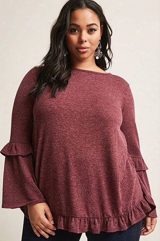 Plus Size Heathered Ruffle Trim Sweater