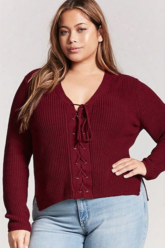 Plus Size Lace-up Sweater