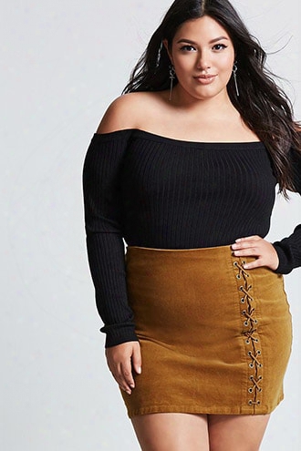 Plus Size Lace-up Velvet Skirt