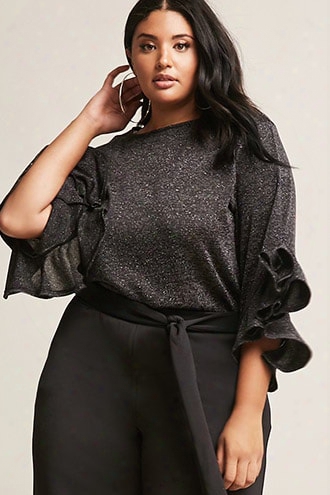 Plus Size Lurex Marled Ruffle-trim Top