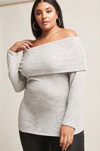 Plus Size Marled Knit Off-the-shoulder Top