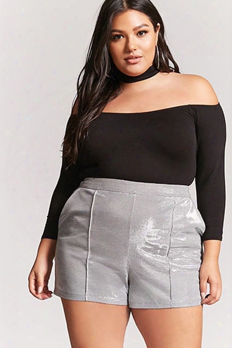 Plus Size Metallic High-rise Shorts