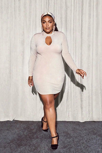 Plus Size Metallic Knit Keyhole Dress