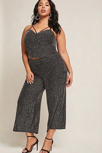 Plus Size Metallic Stripe Capri Pants