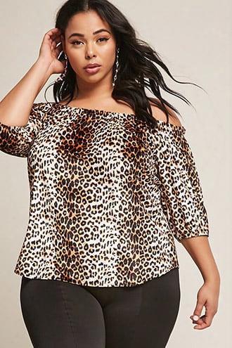 Plus Size Off-the-shoulder Leopard Top