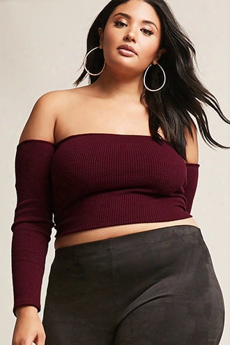 Plus Size Off-the-shoulder Slub Knit Crop Top