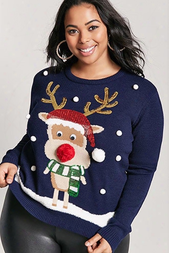 Plus Size Reindeer Graphic Holiday Sweater