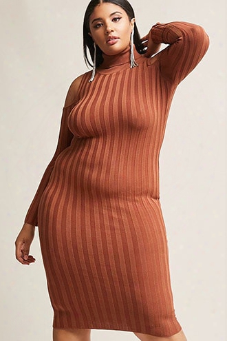 Plus Size Ribbed Open-shoulder Dress