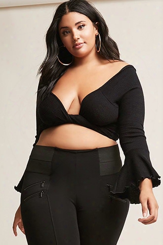 Plus Size Ribbed Slub Knit Wrap Crop Top