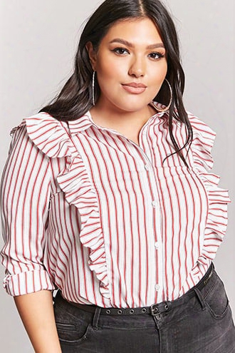 Plus Size Ruffle Stripe Shirt