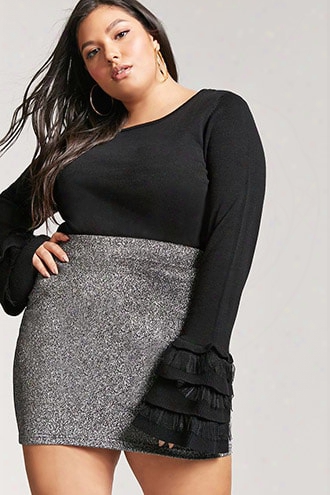 Plus Size Ruffled Trumpet Sleeve Sweater