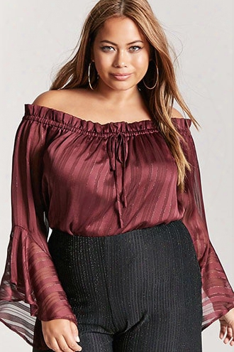 Plus Size Sheer Shadow Stripe Top