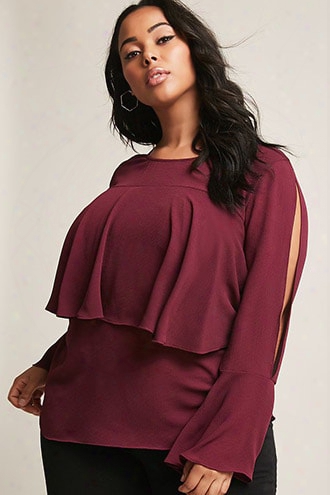 Plus Size Textured Bell Sleeve Top