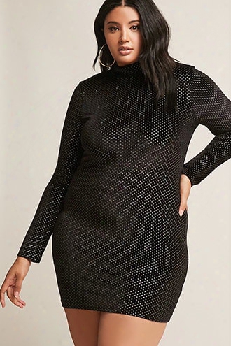 Plus Size Velvet Glitter Polka Dot Bodycon Mini Dress