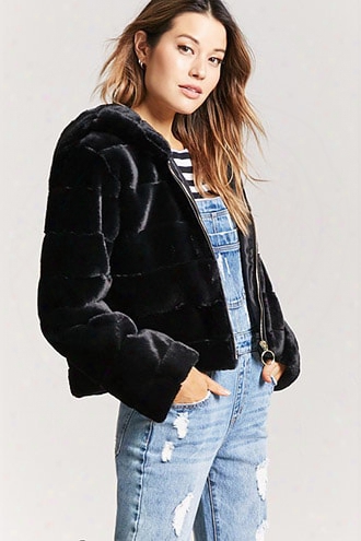 Quilted Faux Fur Hooded Jacket