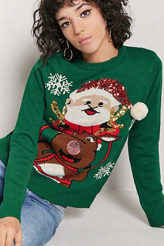 Reindeer & Santa Graphic Sweater