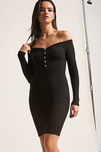 Ribbed Knit Off-the-shoulder Bodycon Dress