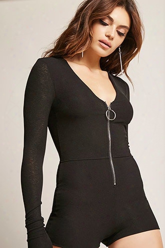 Ribbed Knit Pull-ring Romper