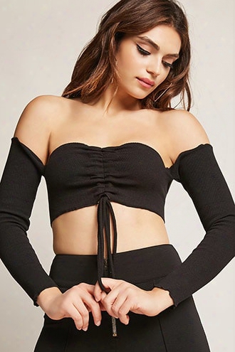Ribbed Ruched Off-the-shoulder Crop Top