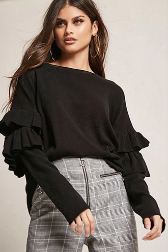 Ribbed Ruffle-sleeve Top