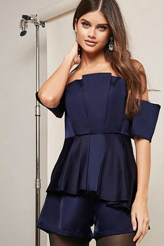 Selfie Leslie Satin Off-the-shoulder Romper