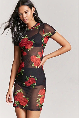 Sheer Floral Mesh Knit Dress