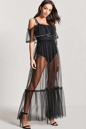 Sheer Mesh Grommet Maxi Dress