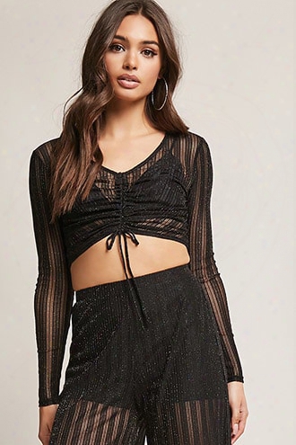 Sheer Shadow Stripe Crop Top