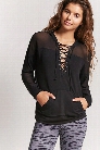 Active Mesh-Panel Lace-Up Hoodie