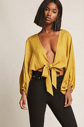 Crinkled Self-tie Crop Top