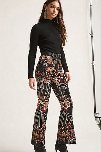 Crushed Velvet Floral & Bead Print Pants