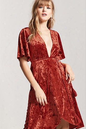 Crushed Velvet Plunging Midi Dress