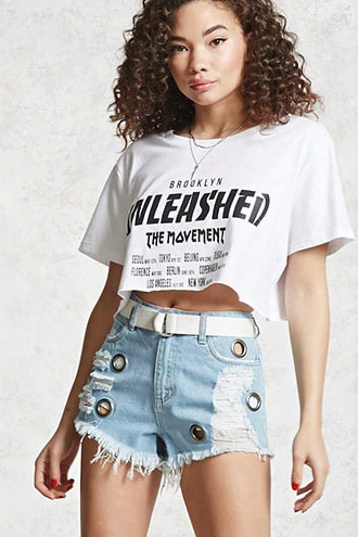 Distressed Grommet Denim Shorts