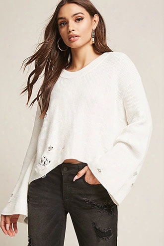 Distressed Ribbed Bell-sleeve Top