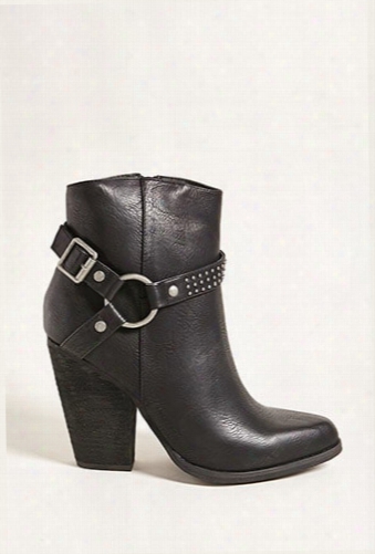 Faux Leather Belted Ankle Booties