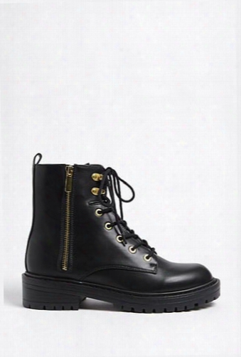 Faux Leather Combat Boots