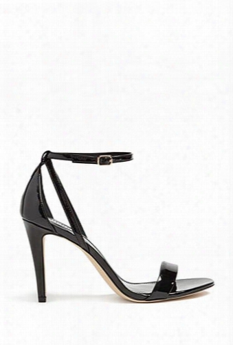 Faux Patent Ankle-strap Heels