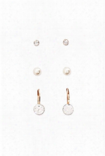 Faux Pearl And Gem Stud Earring Set