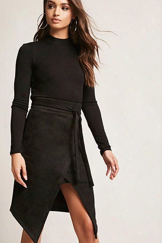 Faux Suede Mock-wrap Skirt