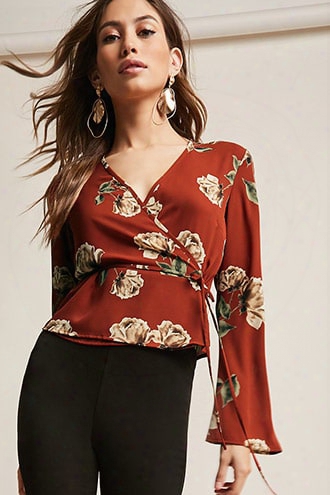 Floral Bell-sleeve Wrap Top