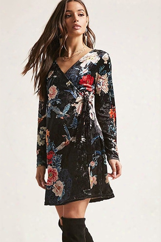 Floral Crushed Velvet Wrap Dress