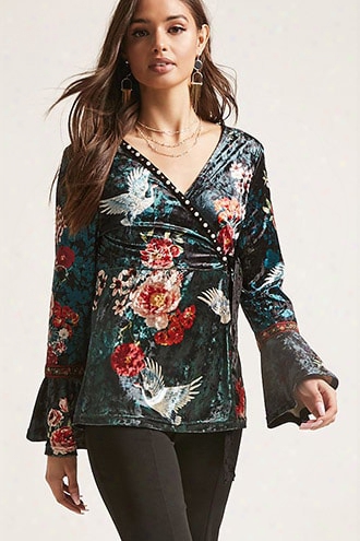 Floral Crushed Velvet Wrap Top