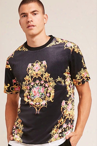 Floral Ifligree Print Velvet Tee