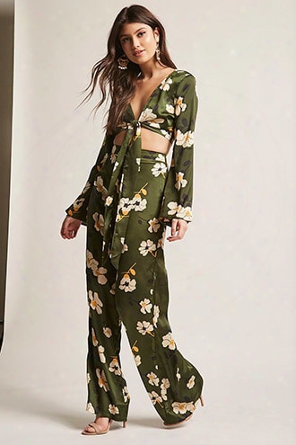 Floral Satin Crop Top & Pants Set