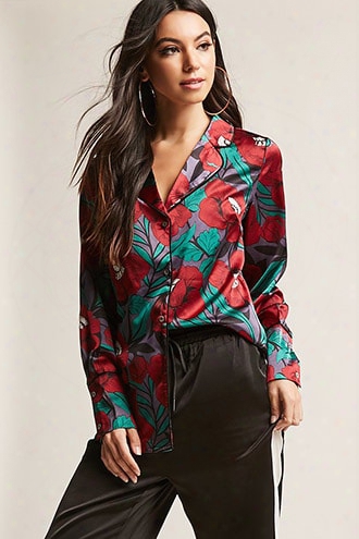 Floral Satin Pajama-inspired Shirt