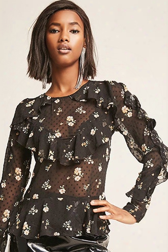 Flounce Sheer Floral Print Top