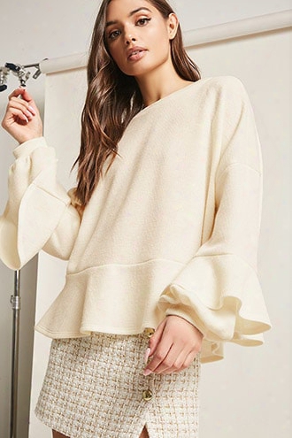 Flounce-sleeve Knit Top