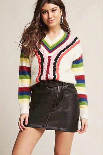 Fuzzy Multicolor Cable Knit Sweater